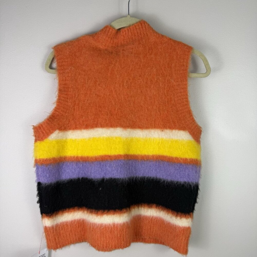 Topshop Fluffy Knit Sweater Vest Multicolor Stripe V Neck Sleeveless Small - Picture 7 of 7